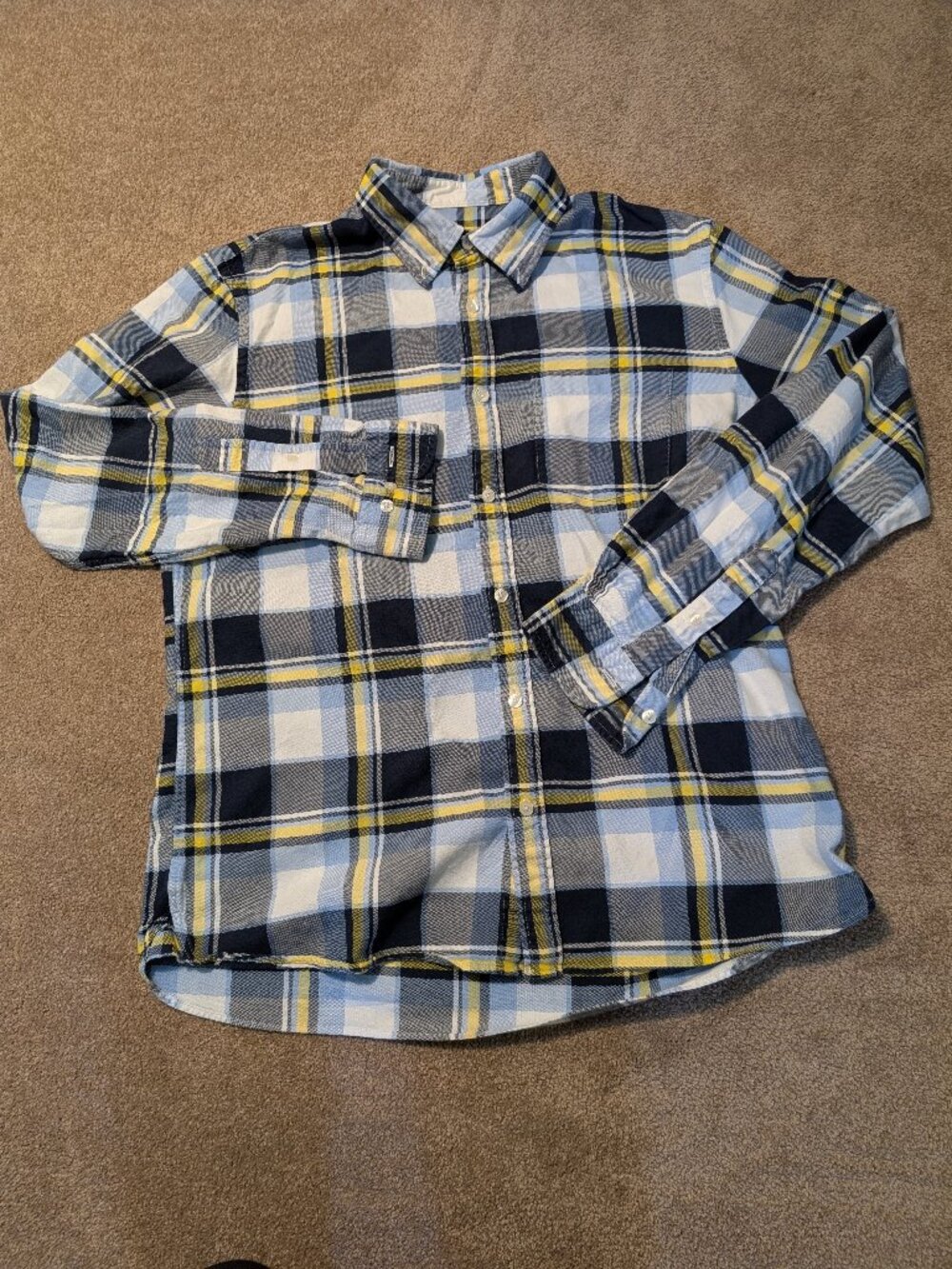 100% cotton Brooks Brothers Red Fleece Shirt Large blue yellow Plaid Button